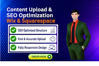 upload content and optimize SEO on wix and squarespace