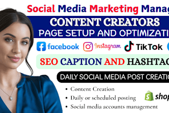 be your social media manager marketing and content creator shopify marketing