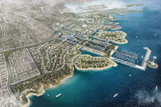 render 3d large scale urban masterplan township waterfront development layout