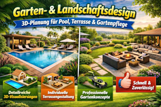 garten landschaftsdesign, 3d rendering fur pool, terrasse, rasenpflege