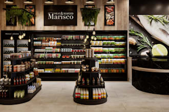 create realistic 3d retail store interior and shop rendering