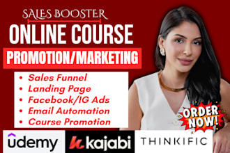 kajabi course promotion, thinkific course marketing, facebook ads sales funnel