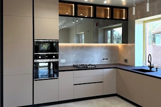 design modern kitchen cabinets and realistic 3d interior