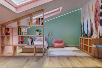 rearrange interior kids room,furniture layout, residential building, walkthrough