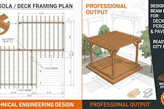 design joist and beam layouts for decks, pergolas, and pavilions for city permit