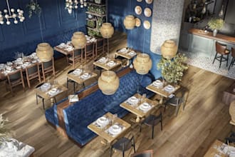 high end commercial kitchen, bar nightclub,restaurant visualize,lounge rendering