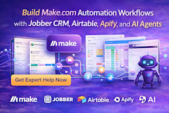 build make com automation workflows with jobber CRM, airtable, apify, and ai age
