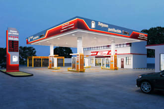 design 3d fuel station, gas station, car park, parking lot, supermarket design