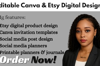 design editable etsy digital products canva invitation and socia media planner