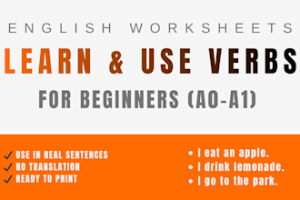 create beginner english verbs worksheets with vocabulary and exercises