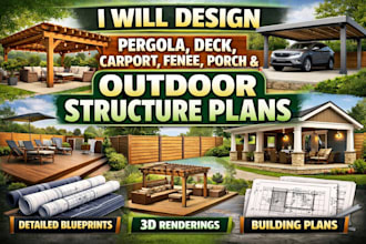 design pergola, deck, carport, fence, porch, and outdoor structure plans