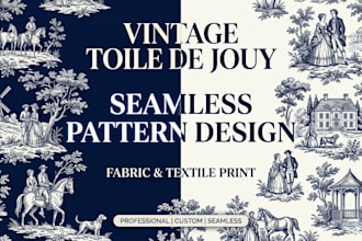 create vintage toile de jouy fabric pattern and seamless textile print design