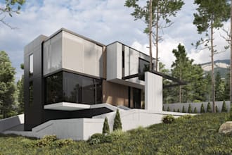 visualize exterior architecture render of luxury villa with realistic lighting