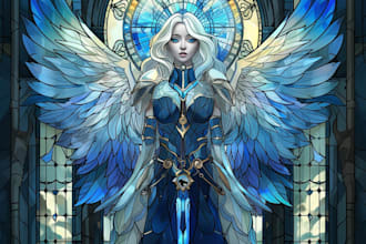 draw classic line art or colored art for stained glass art character