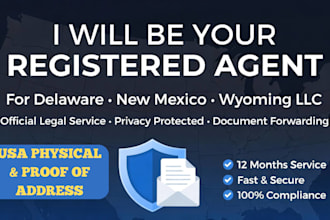 be your registered agent, for delaware, new mexico, wyoming or texas USA llc