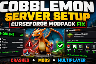 do minecraft cobblemon server setup, curseforge modpack fix