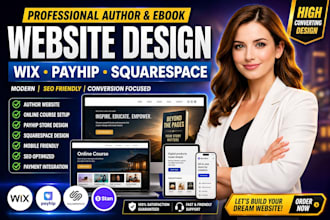 set up wix author website, payhip online course, squarespace website designer