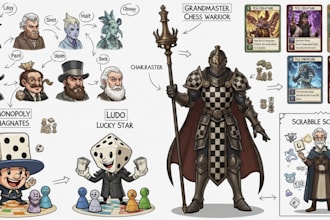 design board game character design, tcg cards, chess, monopoly, ludo, scrabble