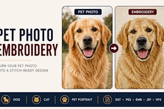 digitize your pet photo dog and cat into embroidery dst pes