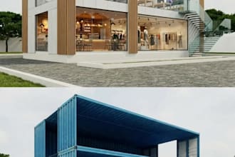 remodel 3d shipping container warehouse, cafe, shop restaurant architect