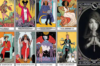 design custom tarot cards, oracle deck, playing card and unique card game art