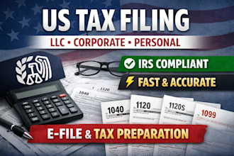 prepare and e file US tax returns for llc, corporate and personal,1040, 1120