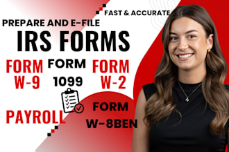prepare, file w2, 1099, 1040, 940, 941, w3,w8ben and payroll check stubs as CPA