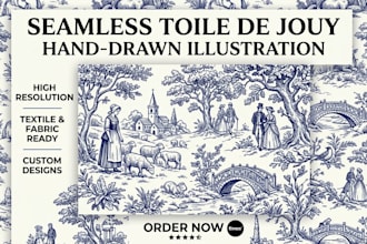 do hand drawn toile de jouy illustration for seamless pattern and textile fabric