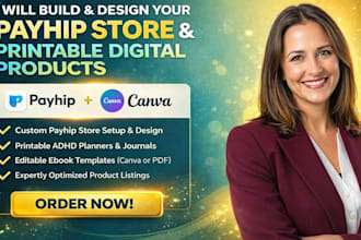 setup payhip store printable ebook template digital adhd planner journer product