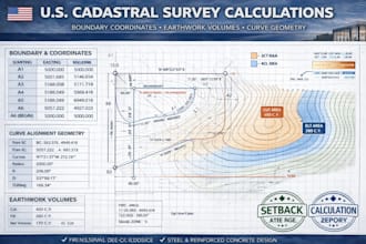 us cadastral survey boundary coordinates bearing distance calculations