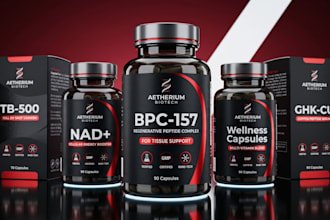 product label design peptide label peptides 3d vial mockup supplements label cbd