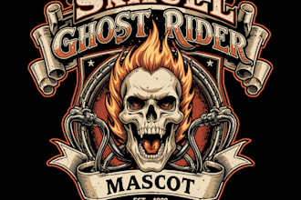 design a vintage ghost rider logo with bold biker style