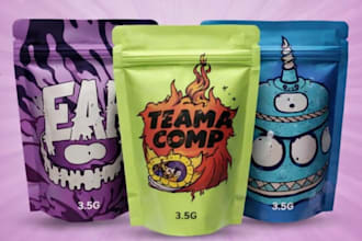 design product packaging, pouch, box, label and mylar bag design