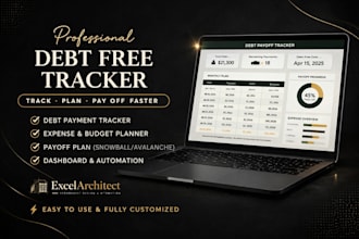create debt payoff tracker, expense tracker and monthly budget spreadsheet