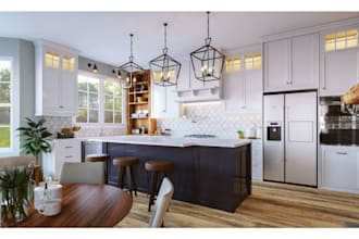 create a functional kitchen design with 3d render