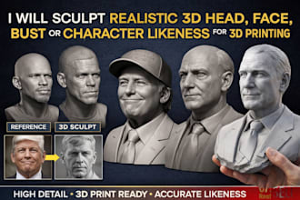sculpt realistic 3d head 3d bust 3d face 3d character likeness for 3d printing