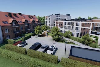 3d residential complex,street infrastructure design,aerial view render,3d layout