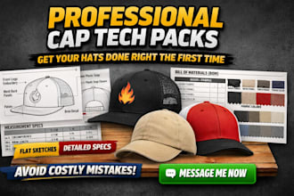 create detail cap tech pack for production and manufacturing