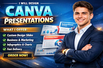 design canva presentation, pitch deck, powerpoint and google slides presentation