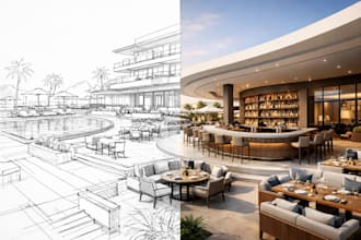 draw hotel resort architecture motel floor plan restaurant hospitality layout