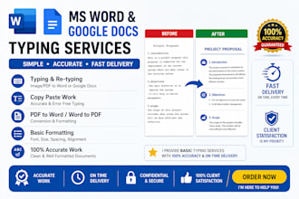 do ms word typing, formatting and google docs editing