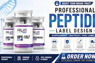 design clean peptide vial label, vial label design, product label design