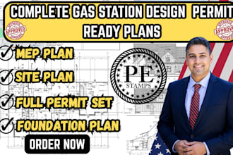 full permit set for USA gas station plan,construction plan,site plan,mep plan