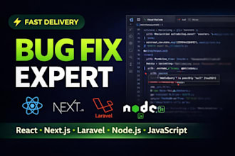fix bugs and errors in your react next js node js or laravel website