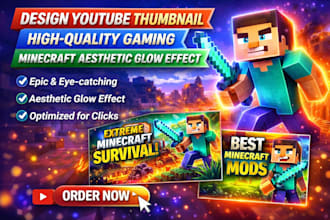 design youtube thumbnail high quality gaming minecraft aesthetic glow effect