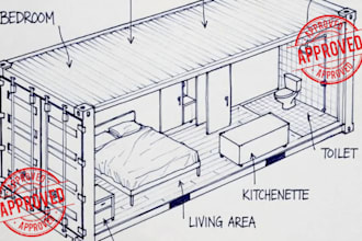 design shipping container homes, cafes, restaurant in 3d