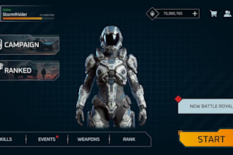 design UI UX design, hud, menus, and animation for unity