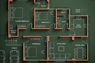 design 3d home floor plan, layout space planning, landscape surround, top view