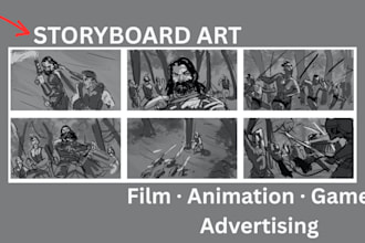 create cinematic storyboard illustration for animations and games