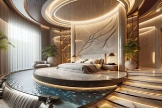 design a luxury modern bedroom with realistic rendering tailored to your vision